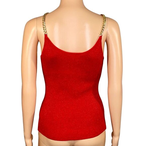 No Boundaries Metallic Red Tank Top Gold Chain Strap Detail Juniors Size 7 - 9 - Picture 4 of 7